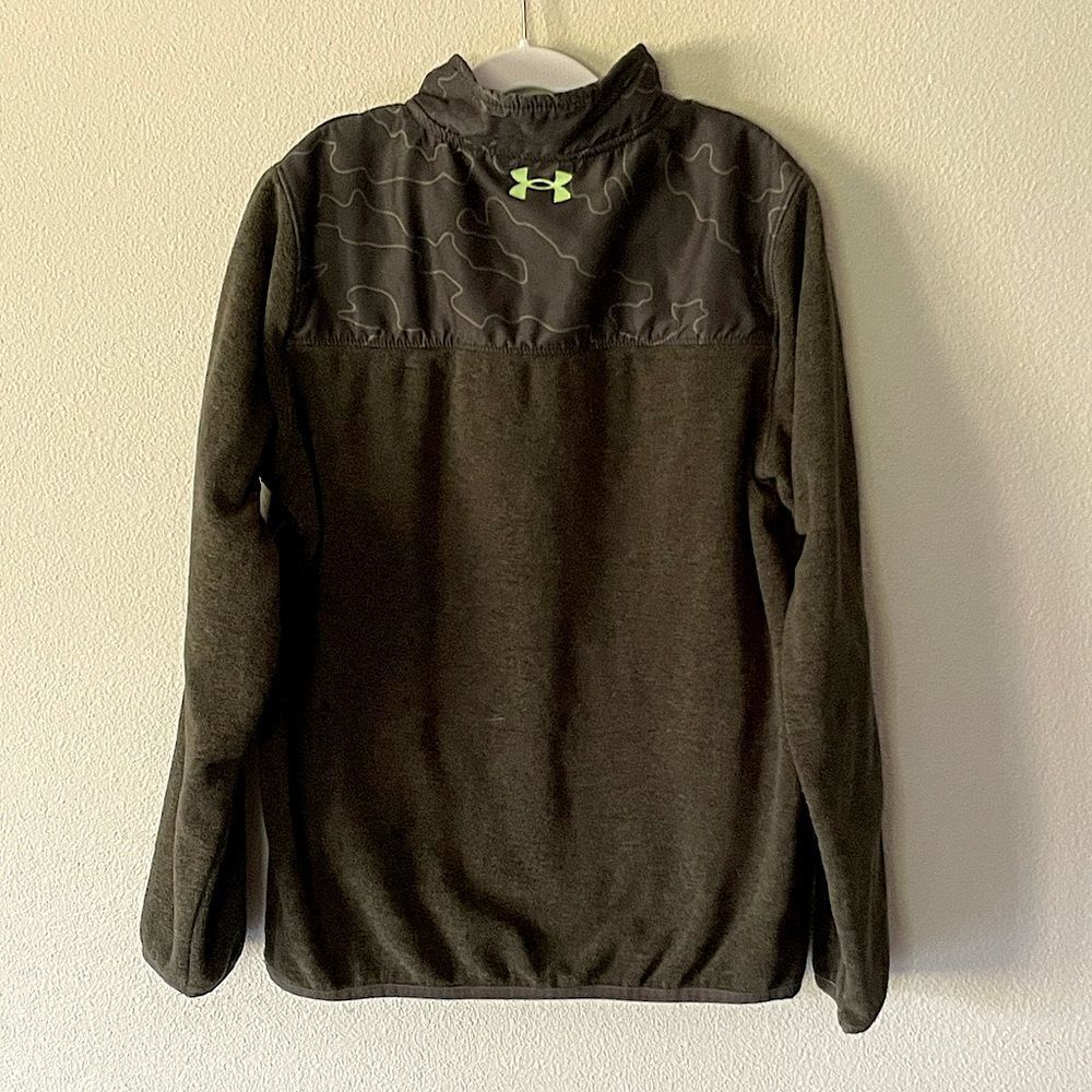Youth Under Armour Army Green, Half-Zip, Long-Sleeve, Fleece Pullover. Size YMD. - Picture 2 of 3